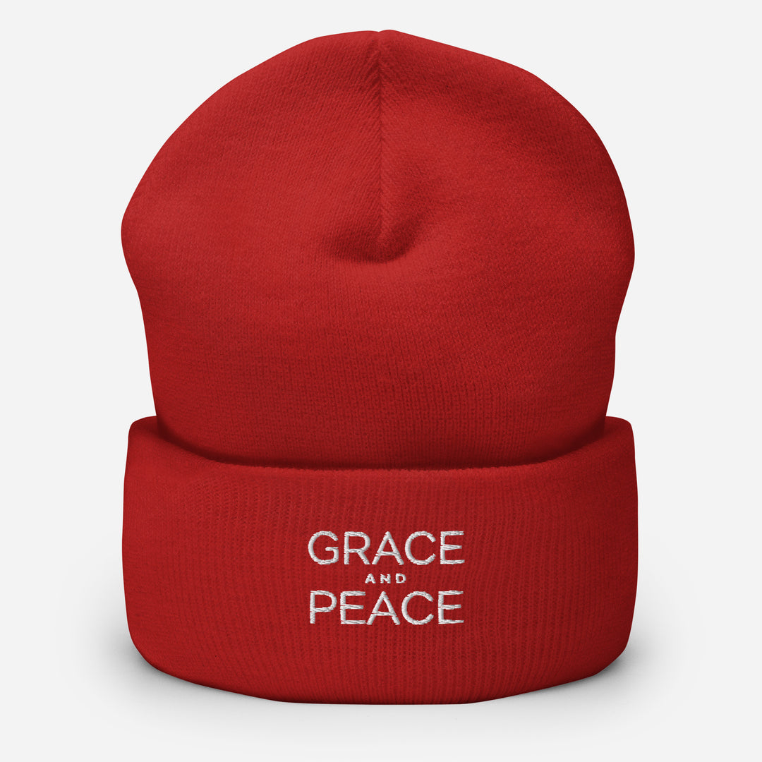 Christian Hat Grace and Peace Beanie Cuffed Beanie Red