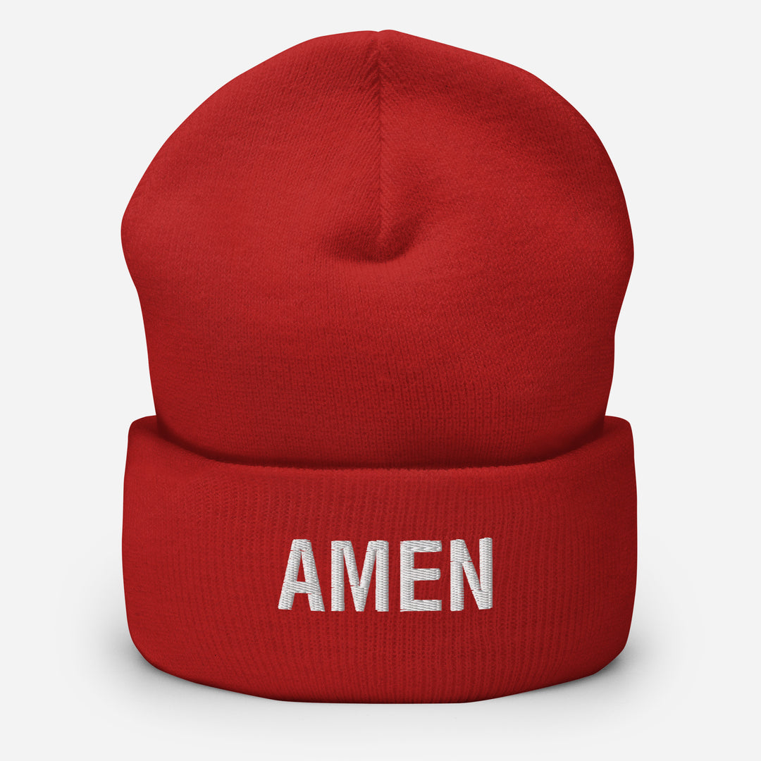 Christian Hat Amen Beanie Cuffed Beanie Red