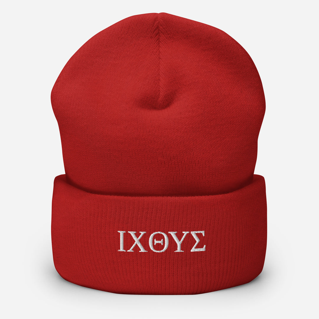 Christian Hat ΙΧΘΥΣ Beanie Cuffed Beanie Red