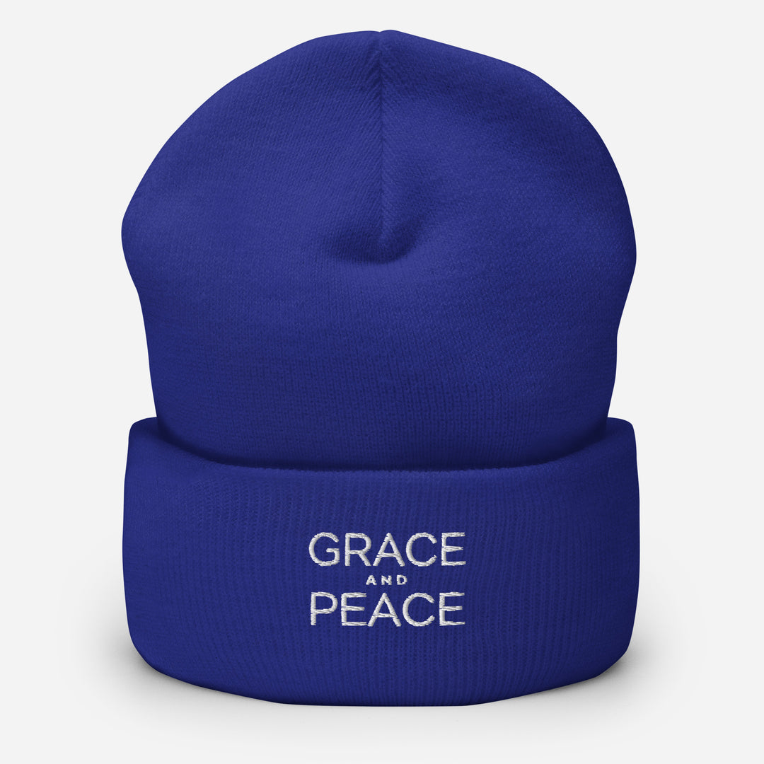 Christian Hat Grace and Peace Beanie Cuffed Beanie Royal