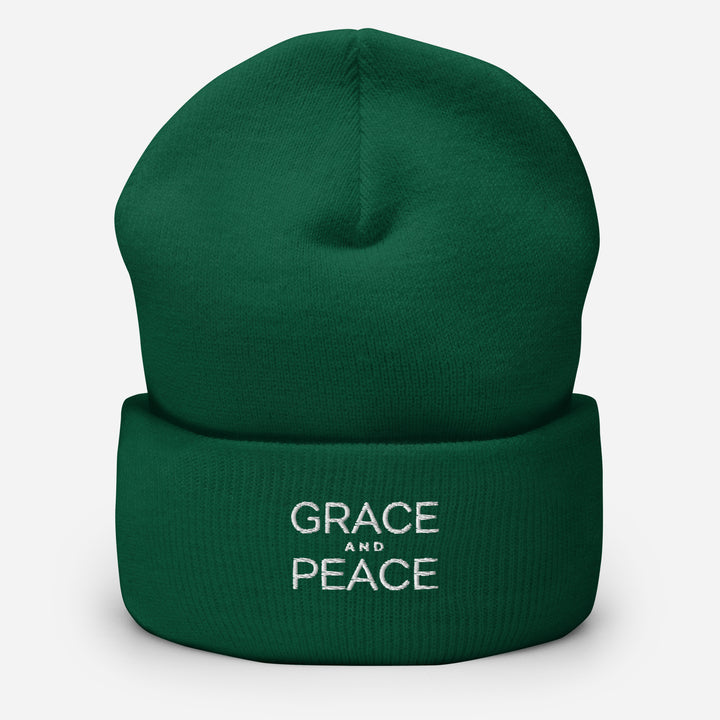 Christian Hat Grace and Peace Beanie Cuffed Beanie Spruce