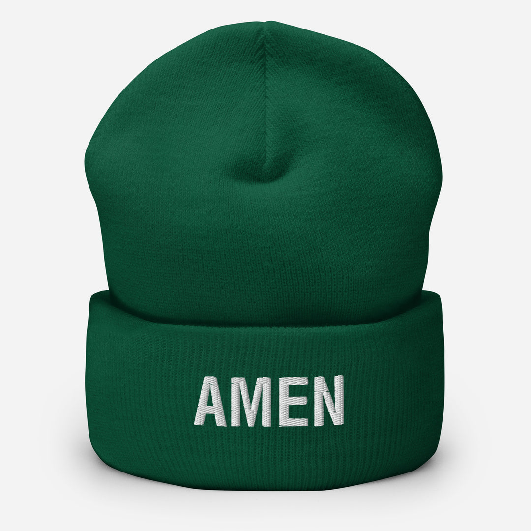 Christian Hat Amen Beanie Cuffed Beanie Spruce