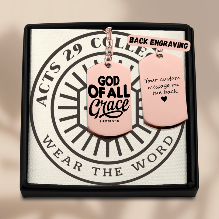 Christian Keychain God of All Grace Tag Tag Keychains Without back engraving Rose Gold