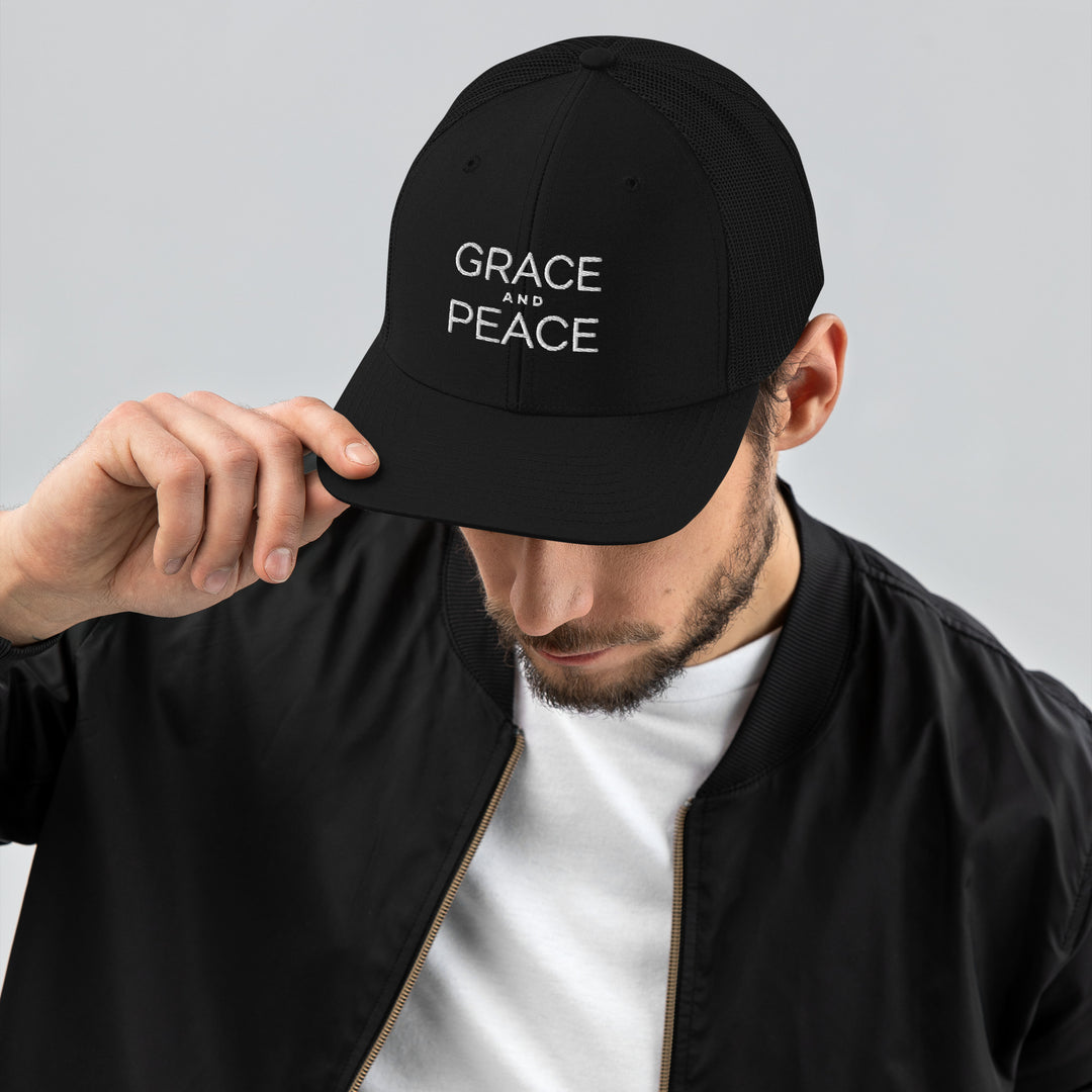 Christian Hat Grace and Peace Trucker Trucker Hat Black