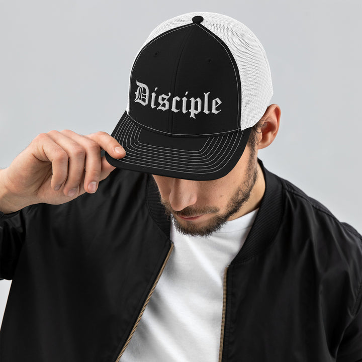 Christian Hat Disciple Trucker Trucker Hat Black / White