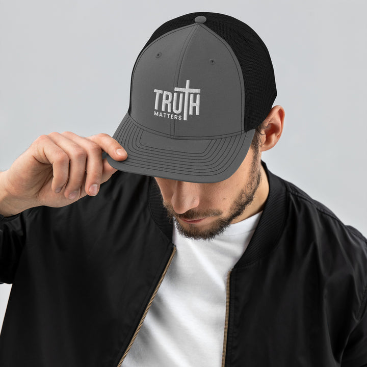 Christian Hat Truth Matters Trucker Trucker Hat Charcoal/Black