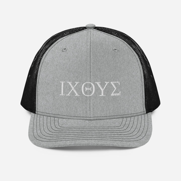 Christian Hat ΙΧΘΥΣ Trucker Trucker Hat Heather Grey / Black