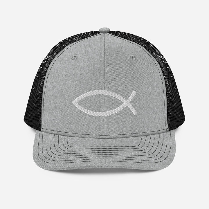 Christian Hat ΙΧΘΥΣ Trucker Trucker Hat Heather Grey / Black