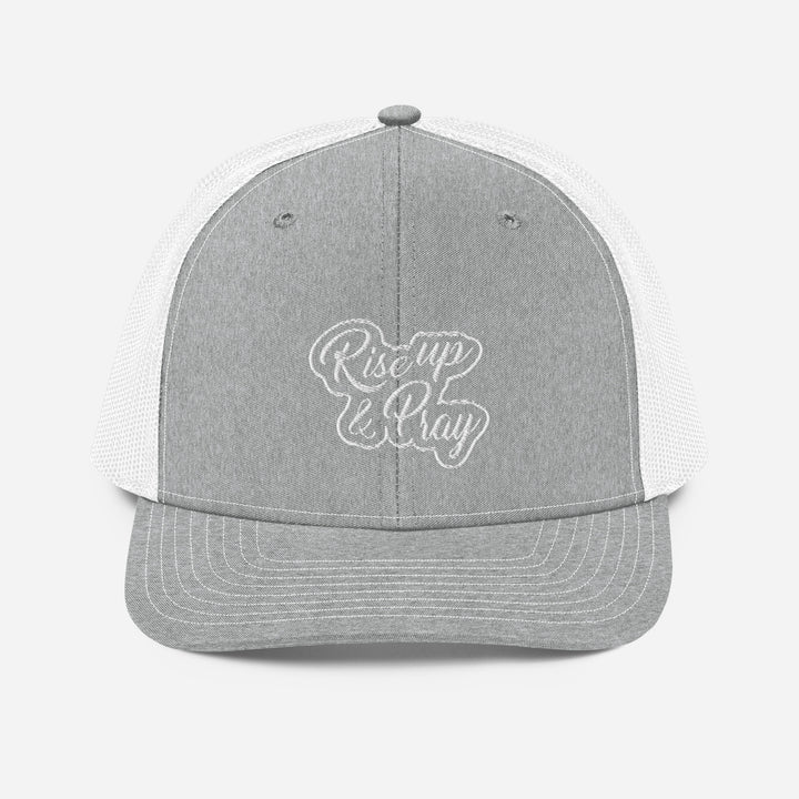 Christian Hat Rise Up & Pray Trucker Trucker Hat Heather Grey/White