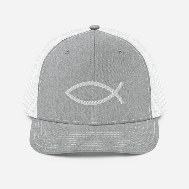 Christian Hat ΙΧΘΥΣ Trucker Trucker Hat Heather Grey/White