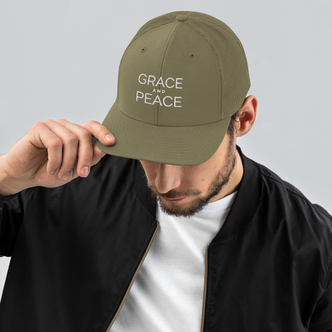 Christian Hat Grace and Peace Trucker Trucker Hat Loden