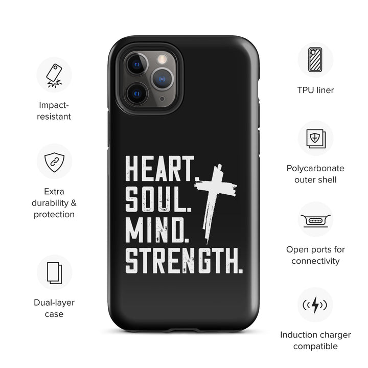 Christian Phone Case Heart Soul Mind Strength Black for iPhone® iPhone® Phone Cases   