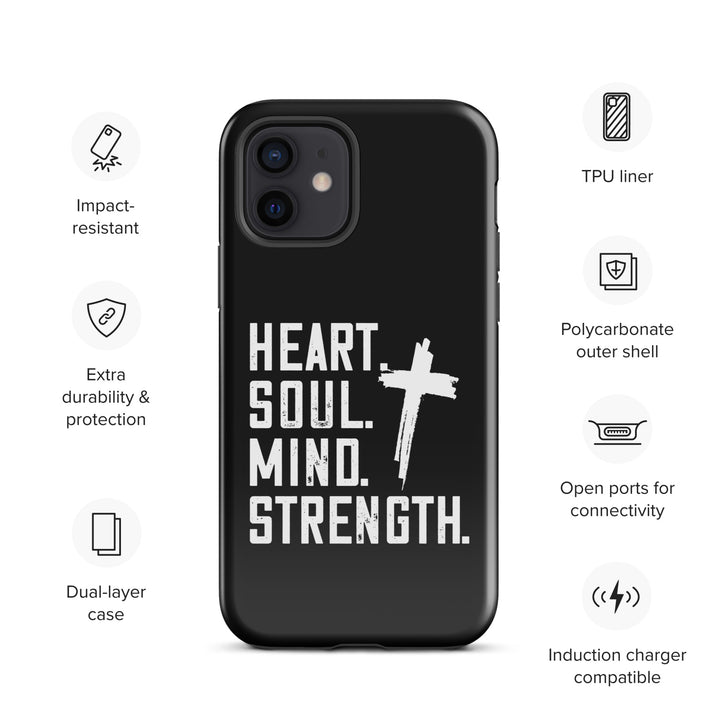 Christian Phone Case Heart Soul Mind Strength Black for iPhone® iPhone® Phone Cases   