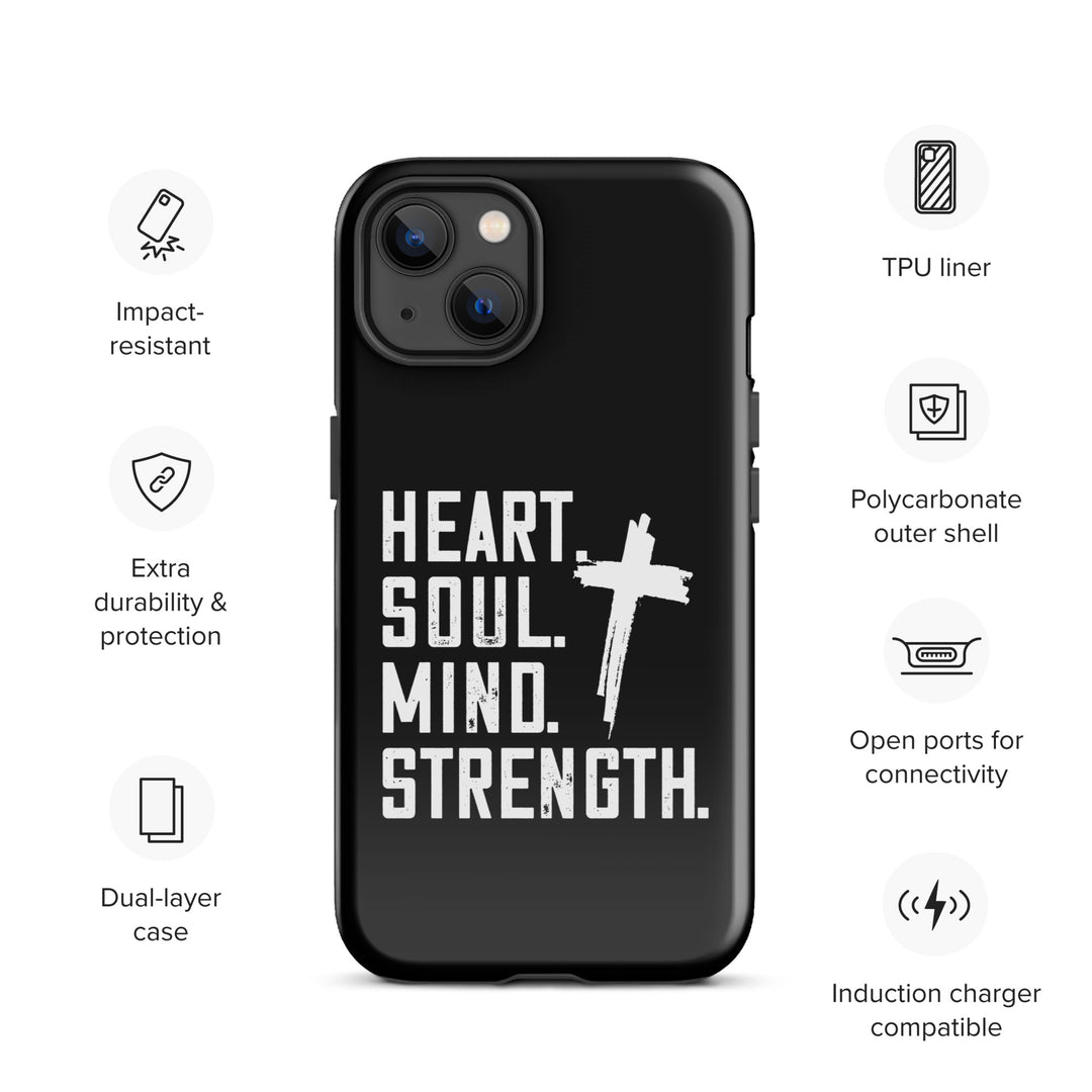 Christian Phone Case Heart Soul Mind Strength Black for iPhone® iPhone® Phone Cases   