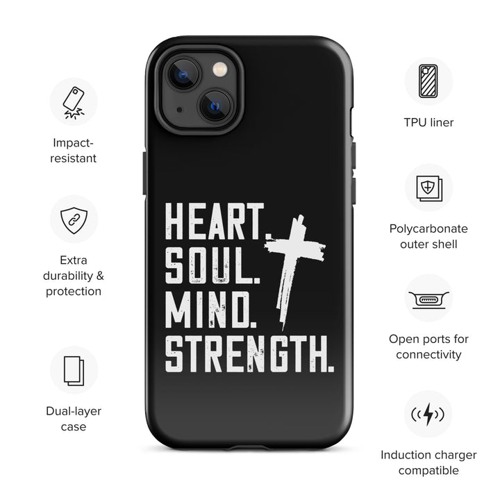 Christian Phone Case Heart Soul Mind Strength Black for iPhone® iPhone® Phone Cases   