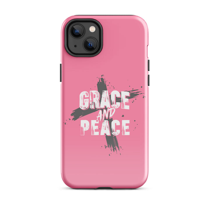 Christian Phone Case Grace and Peace Cross Pink for iPhone® iPhone® Phone Cases Glossy iPhone 14 Plus 