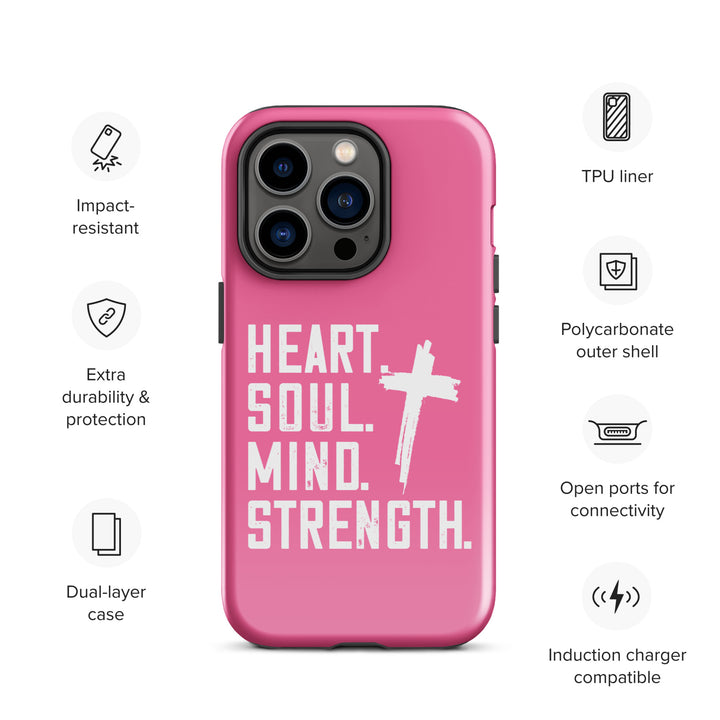 Christian Phone Case Heart Soul Mind Strength Pink for iPhone® iPhone® Phone Cases   