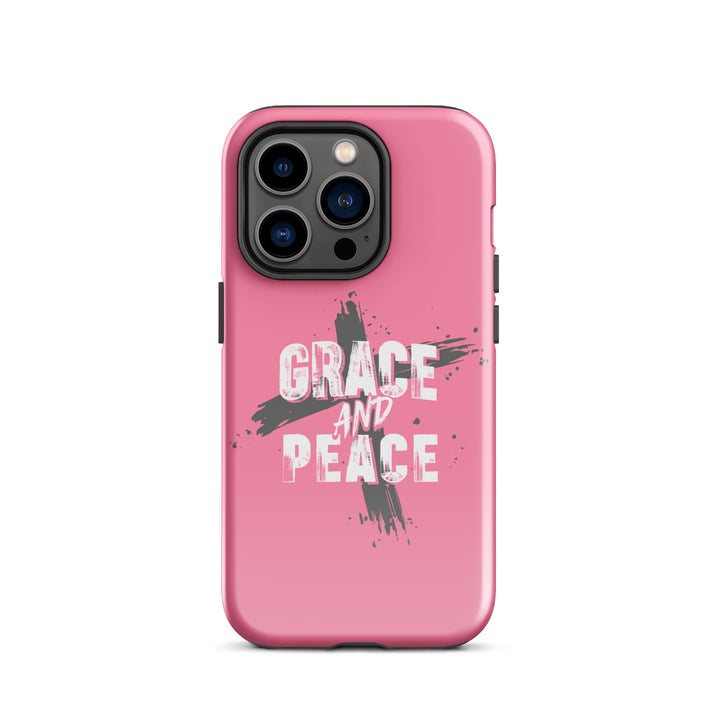 Christian Phone Case Grace and Peace Cross Pink for iPhone® iPhone® Phone Cases Glossy iPhone 14 Pro 