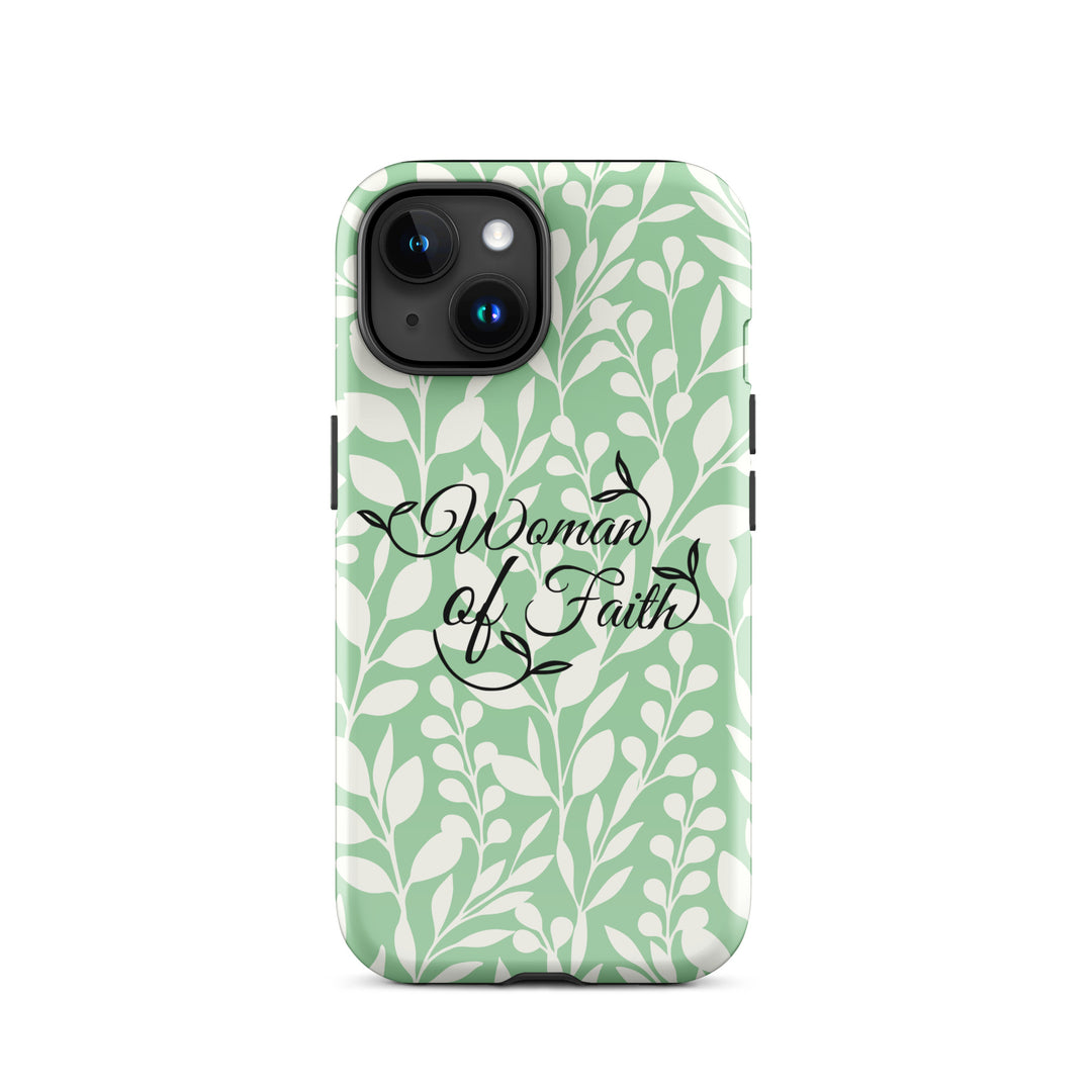 Christian Phone Case Woman of Faith Green for iPhone® iPhone® Phone Cases Glossy iPhone 15 