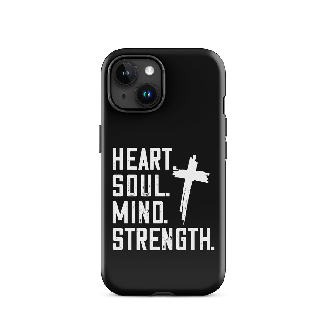 Christian Phone Case Heart Soul Mind Strength Black for iPhone® iPhone® Phone Cases Glossy iPhone 15 