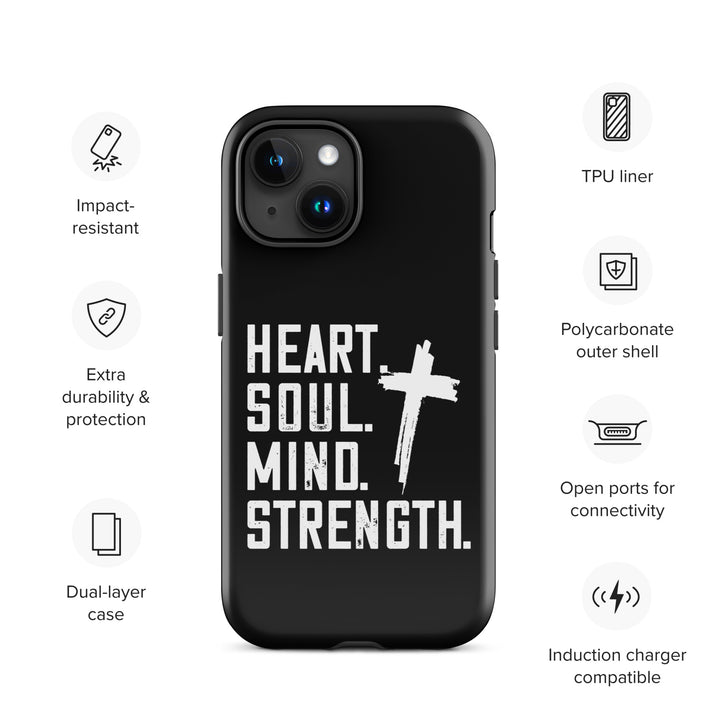 Christian Phone Case Heart Soul Mind Strength Black for iPhone® iPhone® Phone Cases   