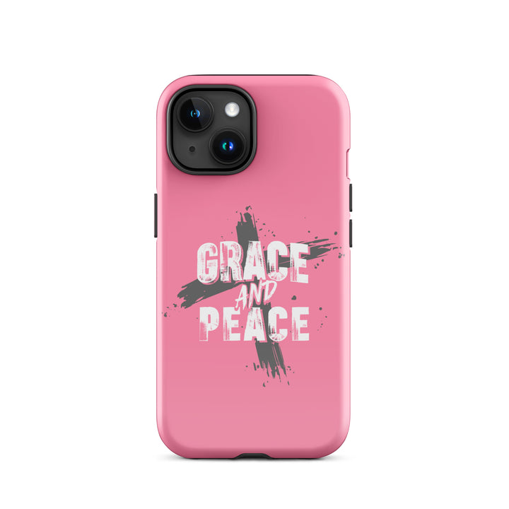 Christian Phone Case Grace and Peace Cross Pink for iPhone® iPhone® Phone Cases Glossy iPhone 15 