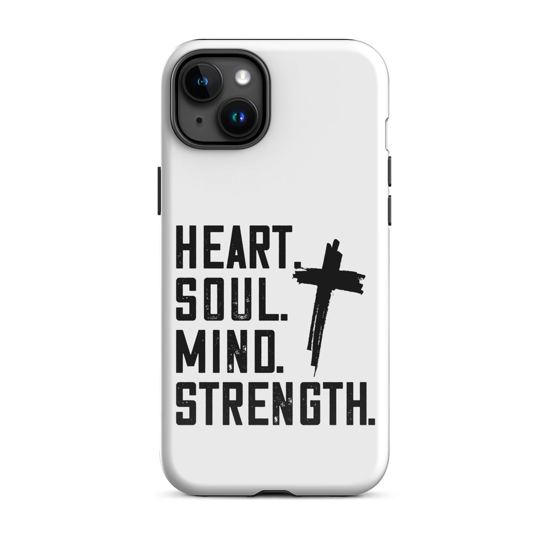 Christian Phone Case Heart Soul Mind Strength White for iPhone® iPhone® Phone Cases Glossy iPhone 15 Plus 