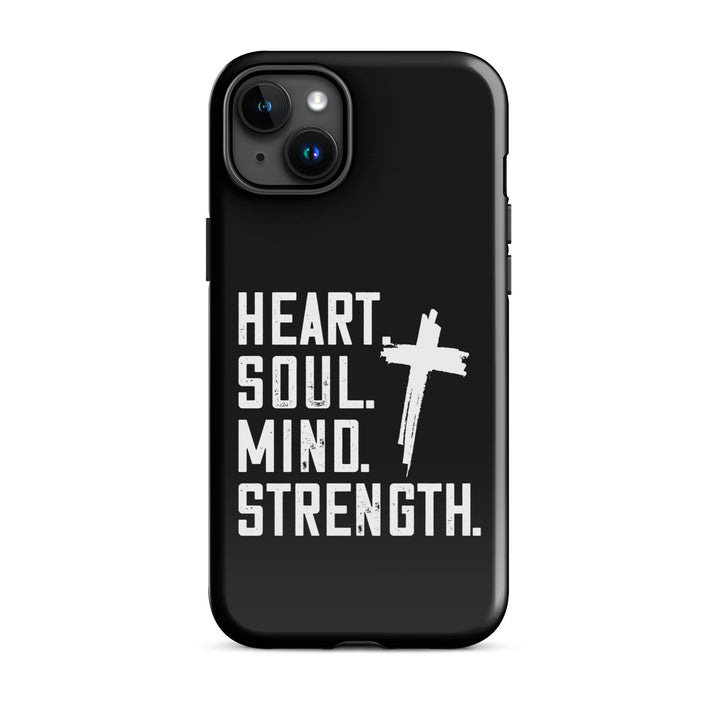 Christian Phone Case Heart Soul Mind Strength Black for iPhone® iPhone® Phone Cases Glossy iPhone 15 Plus 