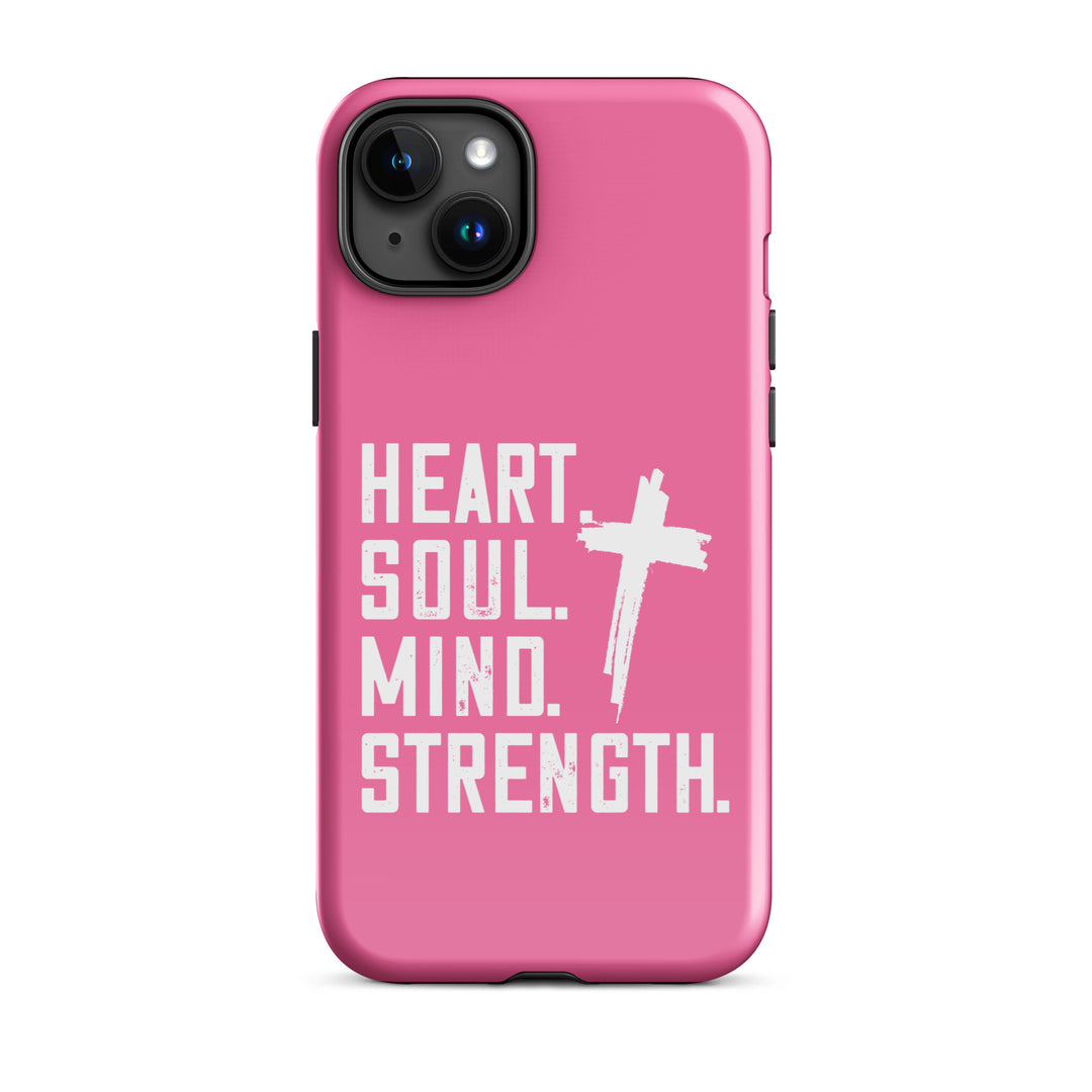 Christian Phone Case Heart Soul Mind Strength Pink for iPhone® iPhone® Phone Cases Glossy iPhone 15 Plus 