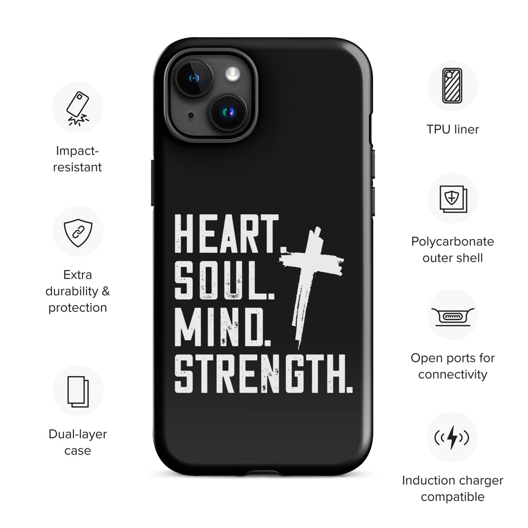 Christian Phone Case Heart Soul Mind Strength Black for iPhone® iPhone® Phone Cases   