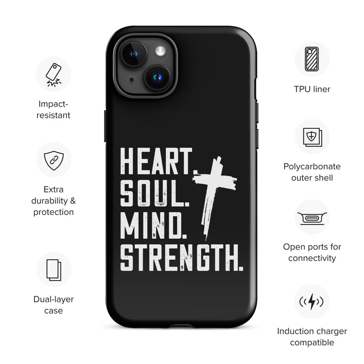 Christian Phone Case Heart Soul Mind Strength Black for iPhone® iPhone® Phone Cases   