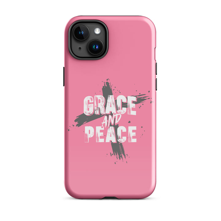 Christian Phone Case Grace and Peace Cross Pink for iPhone® iPhone® Phone Cases Glossy iPhone 15 Plus 