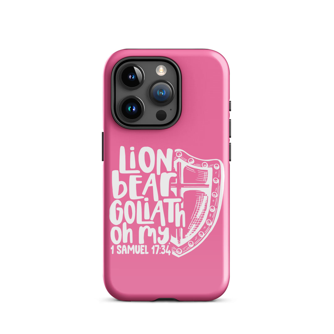 Christian Phone Case Lion Bear Goliath Oh My Pink for iPhone® iPhone® Phone Cases Glossy iPhone 15 Pro 