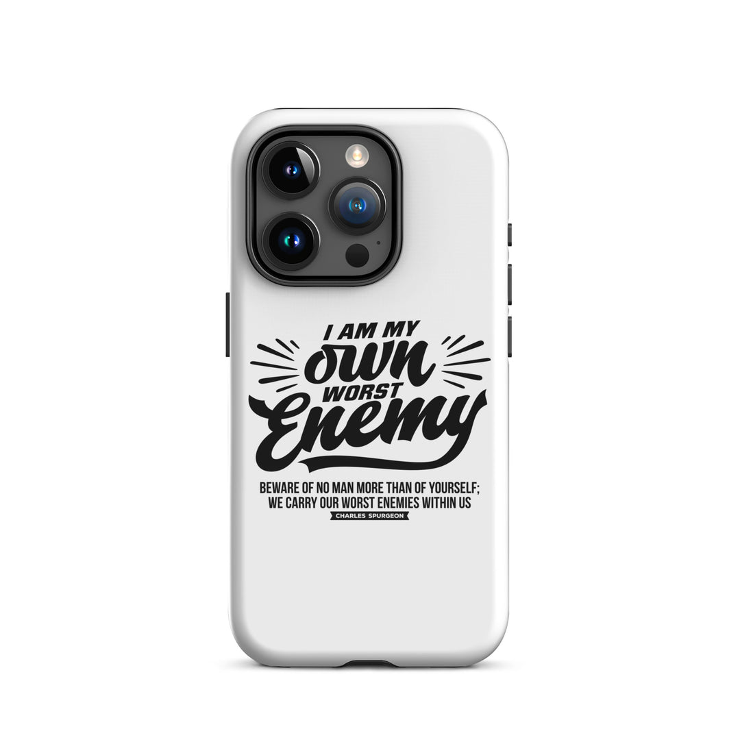 Christian Phone Case Worst Enemy White for iPhone® iPhone® Phone Cases Glossy iPhone 15 Pro 