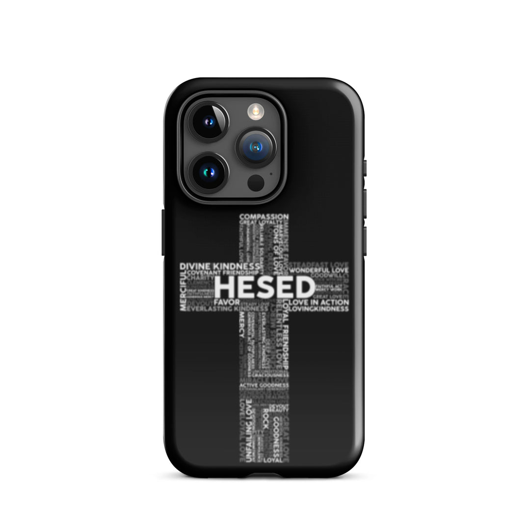 Christian Phone Case Hesed Cross Black for iPhone® iPhone® Phone Cases Glossy iPhone 15 Pro 