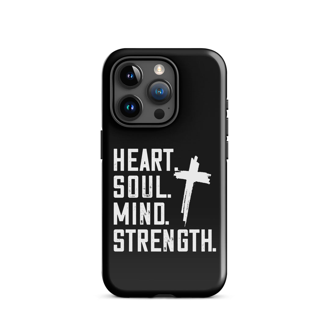 Christian Phone Case Heart Soul Mind Strength Black for iPhone® iPhone® Phone Cases Glossy iPhone 15 Pro 