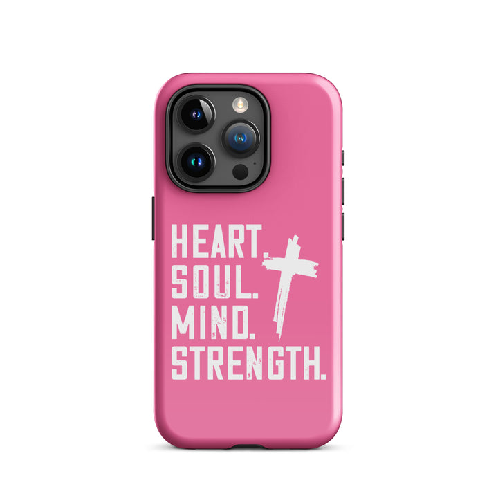 Christian Phone Case Heart Soul Mind Strength Pink for iPhone® iPhone® Phone Cases Glossy iPhone 15 Pro 