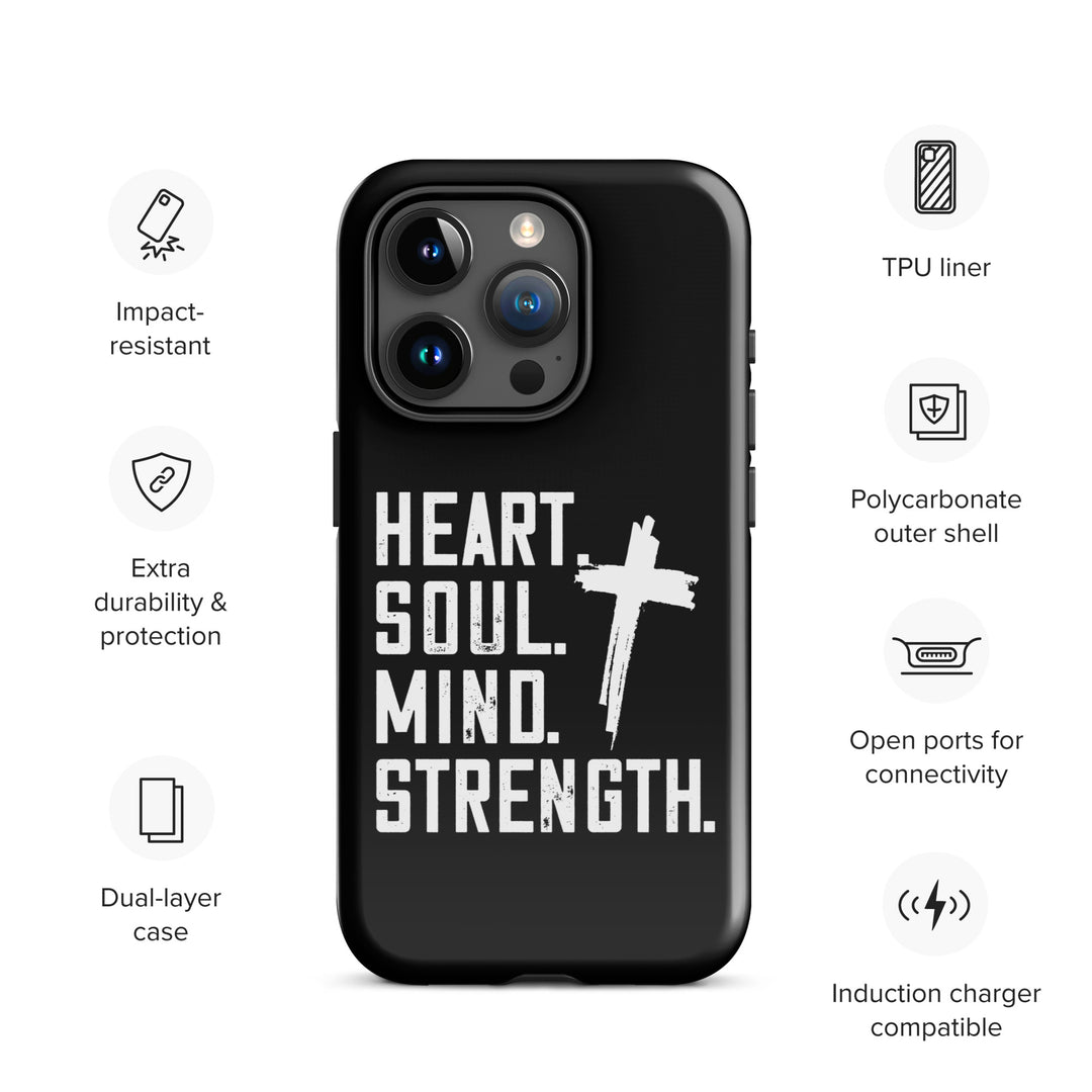 Christian Phone Case Heart Soul Mind Strength Black for iPhone® iPhone® Phone Cases   