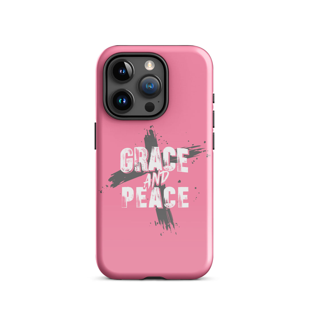 Christian Phone Case Grace and Peace Cross Pink for iPhone® iPhone® Phone Cases Glossy iPhone 15 Pro 