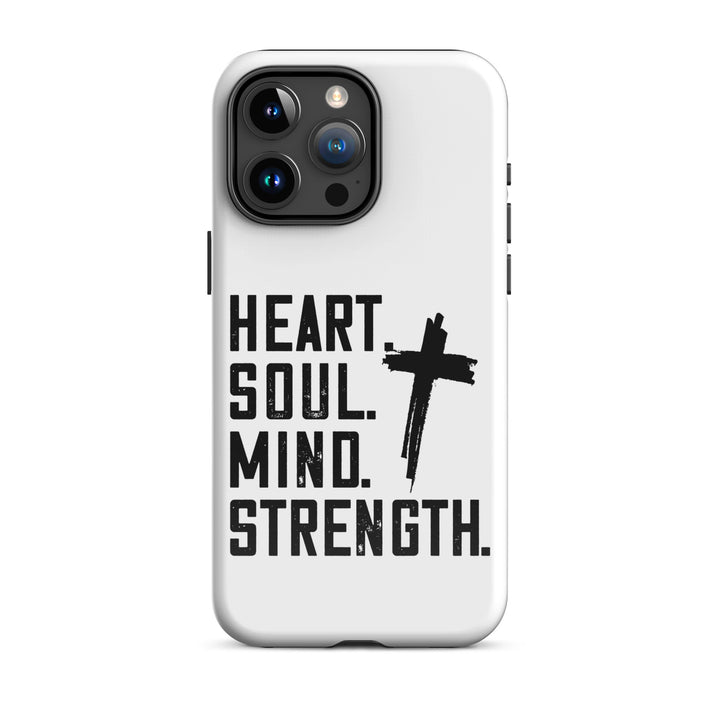 Christian Phone Case Heart Soul Mind Strength White for iPhone® iPhone® Phone Cases Glossy iPhone 15 Pro Max 