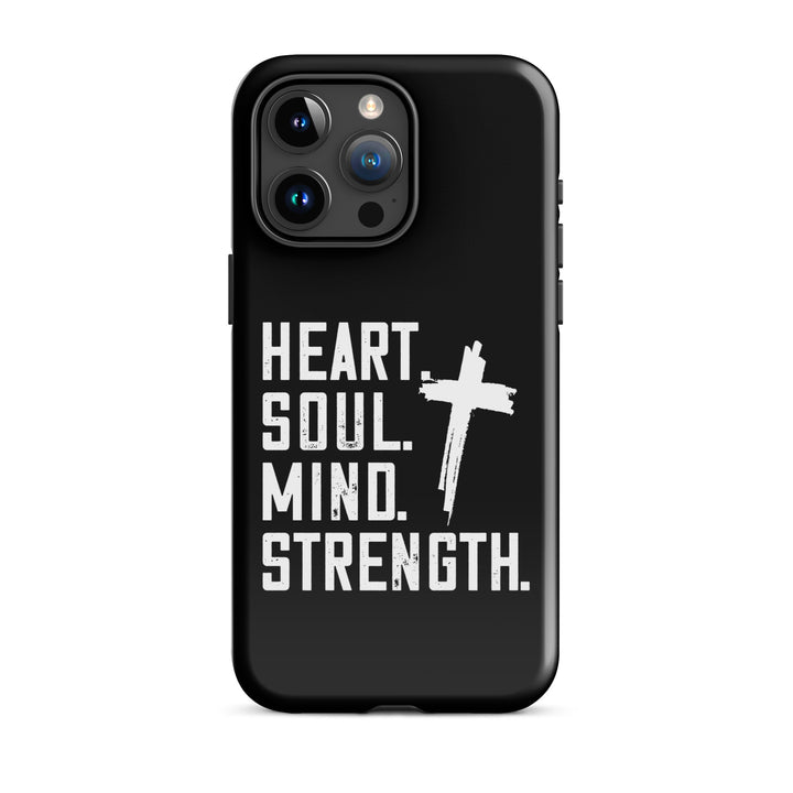 Christian Phone Case Heart Soul Mind Strength Black for iPhone® iPhone® Phone Cases Glossy iPhone 15 Pro Max 