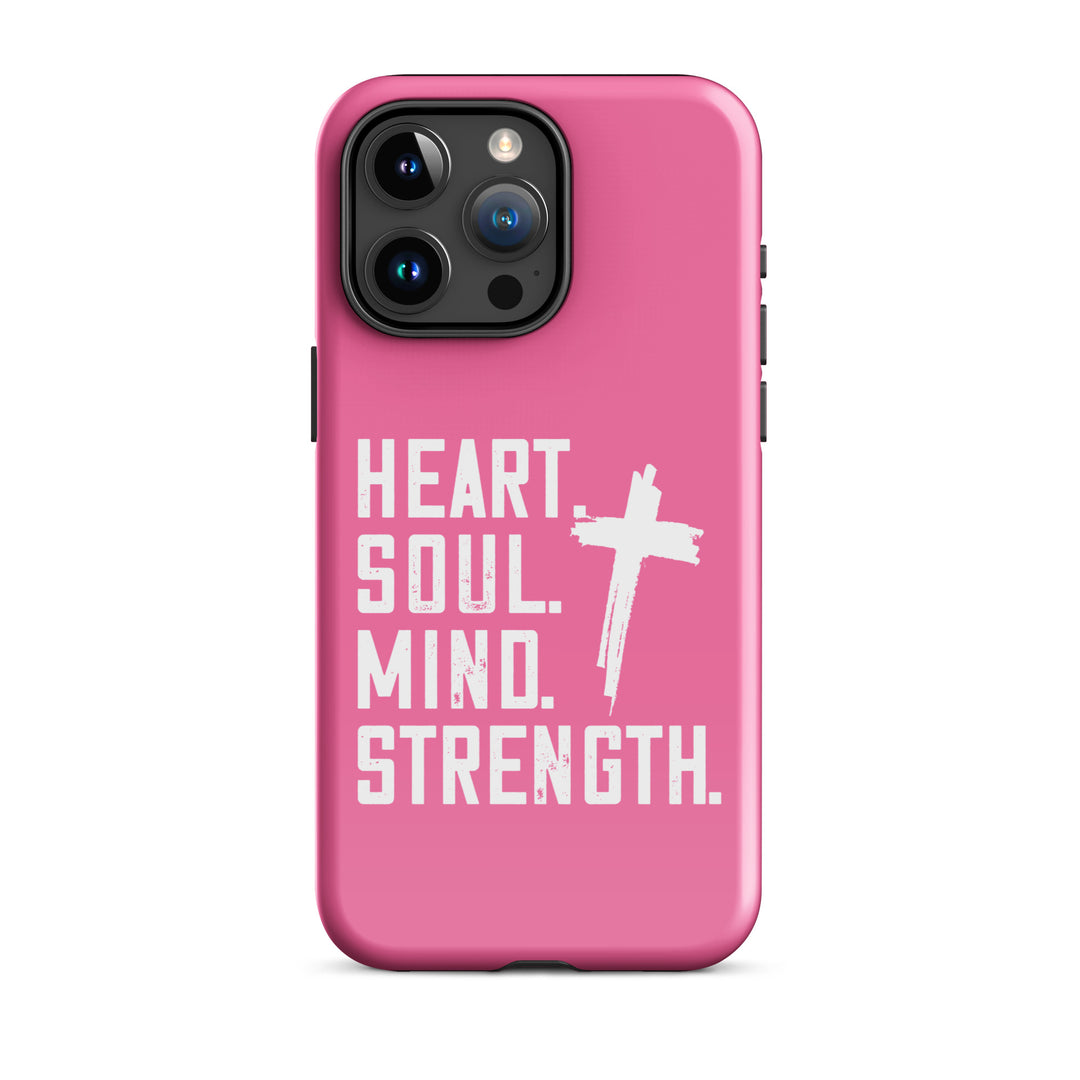 Christian Phone Case Heart Soul Mind Strength Pink for iPhone® iPhone® Phone Cases Glossy iPhone 15 Pro Max 