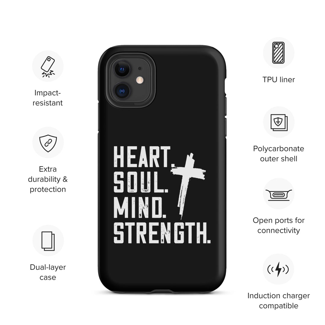 Christian Phone Case Heart Soul Mind Strength Black for iPhone® iPhone® Phone Cases   