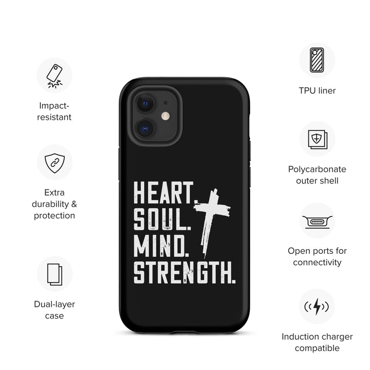 Christian Phone Case Heart Soul Mind Strength Black for iPhone® iPhone® Phone Cases   