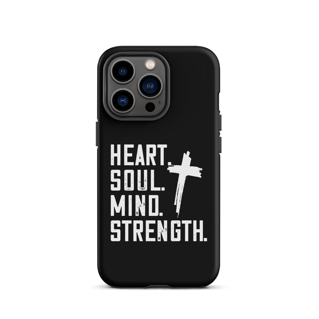 Christian Phone Case Heart Soul Mind Strength Black for iPhone® iPhone® Phone Cases Matte iPhone 13 Pro 