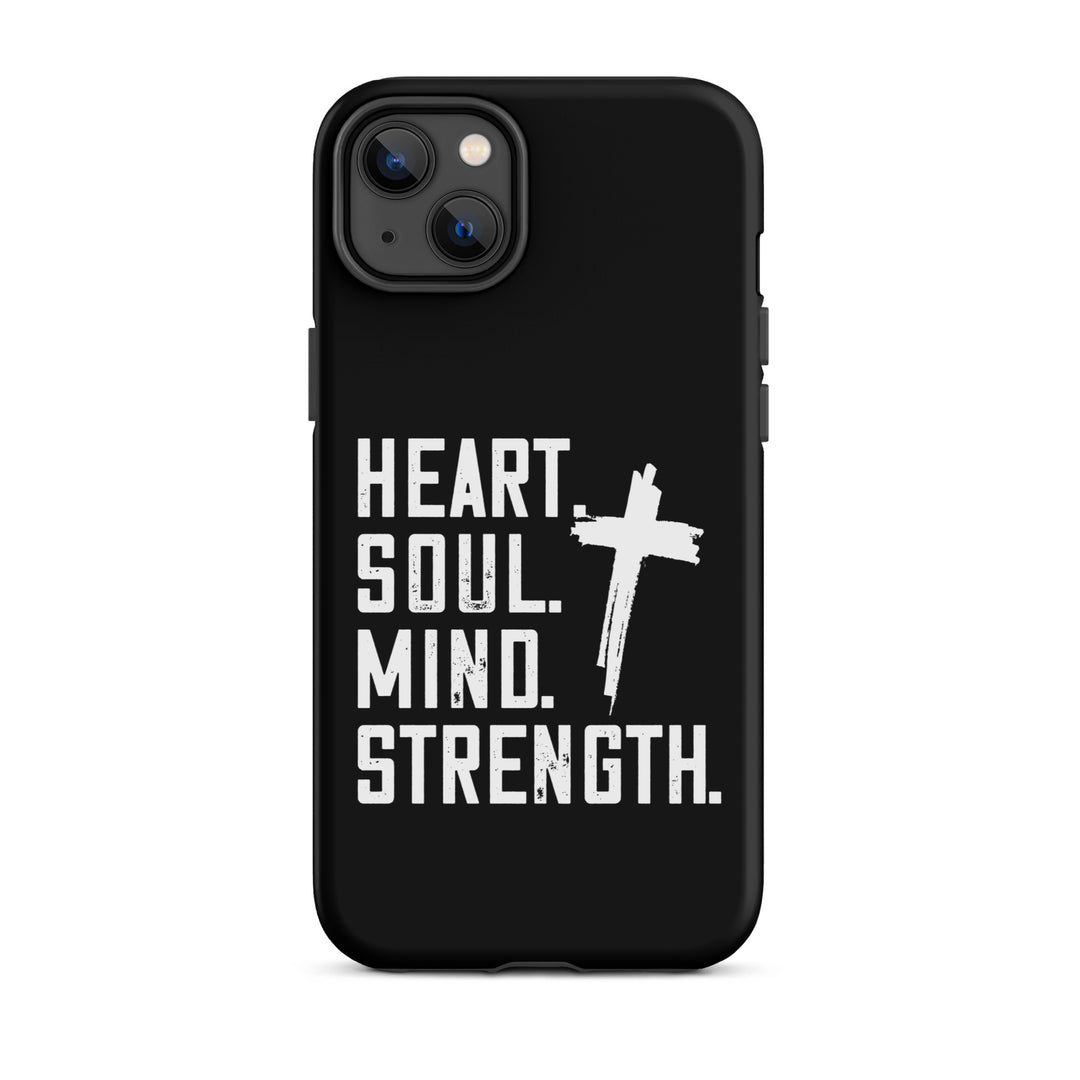 Christian Phone Case Heart Soul Mind Strength Black for iPhone® iPhone® Phone Cases Matte iPhone 14 Plus 