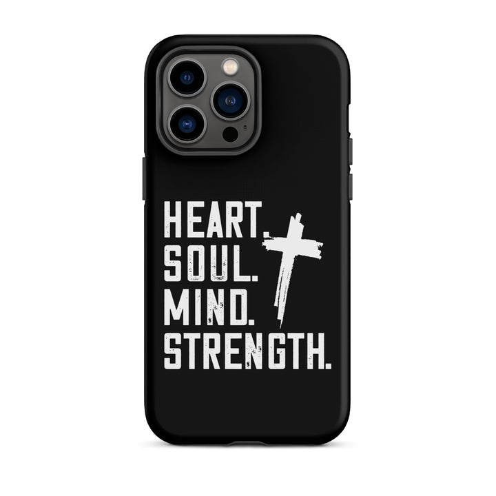 Christian Phone Case Heart Soul Mind Strength Black for iPhone® iPhone® Phone Cases Matte iPhone 14 Pro Max 