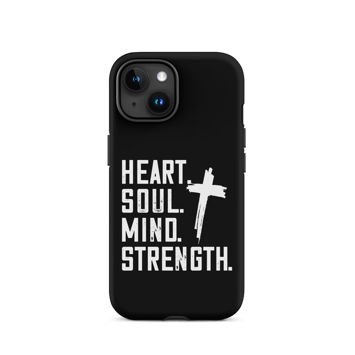 Christian Phone Case Heart Soul Mind Strength Black for iPhone® iPhone® Phone Cases Matte iPhone 15 