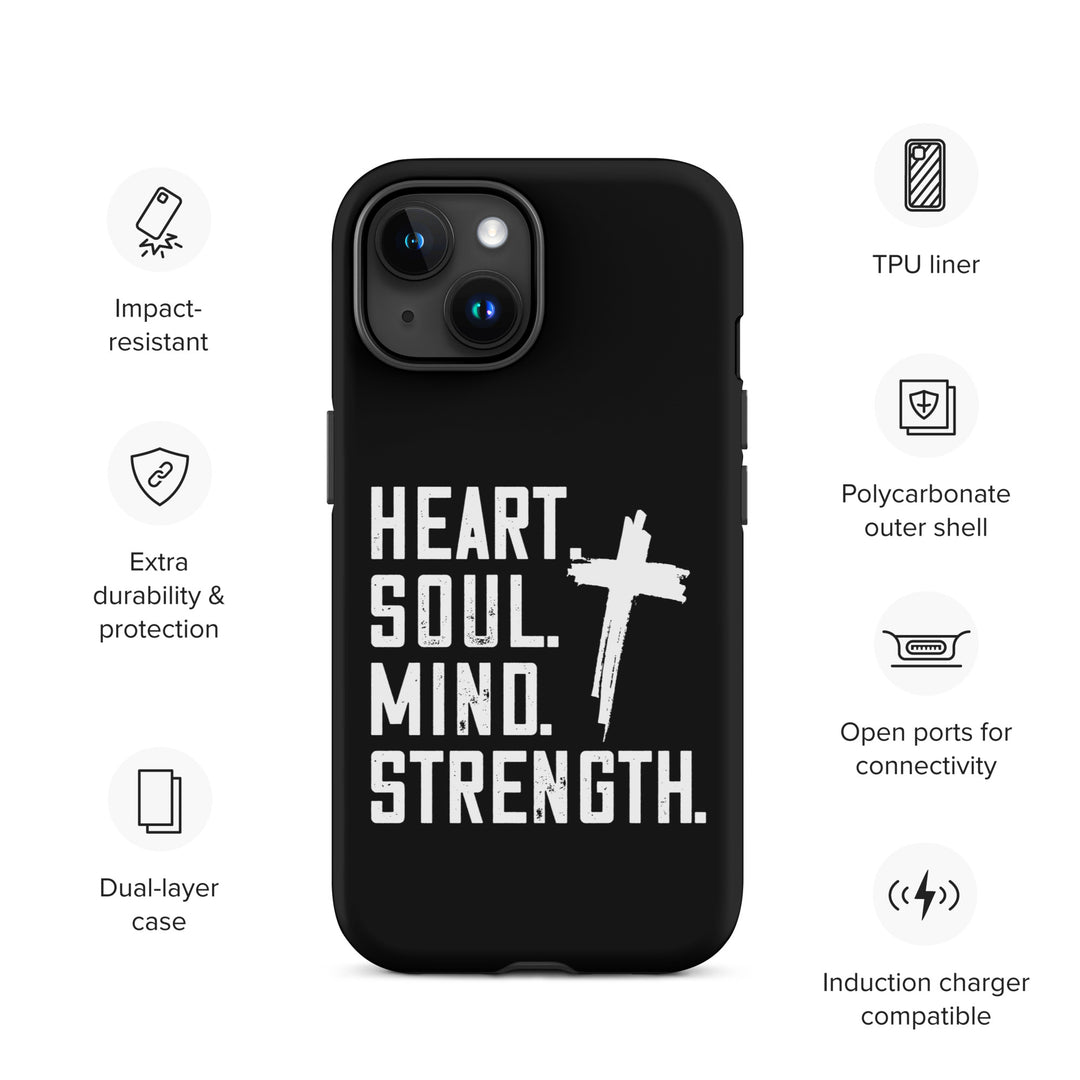 Christian Phone Case Heart Soul Mind Strength Black for iPhone® iPhone® Phone Cases   