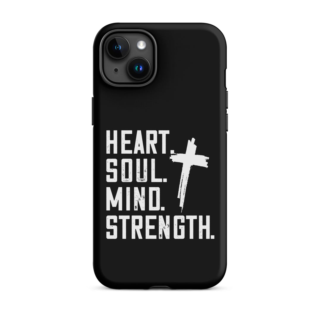 Christian Phone Case Heart Soul Mind Strength Black for iPhone® iPhone® Phone Cases Matte iPhone 15 Plus 